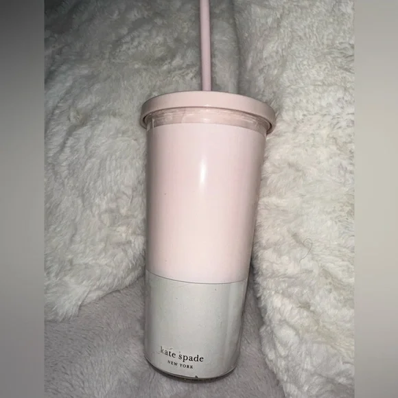 Kate Spade “Ladies First” Pink Tumbler Water Bottle With Straw and a Lid! - Picture 2 of 7